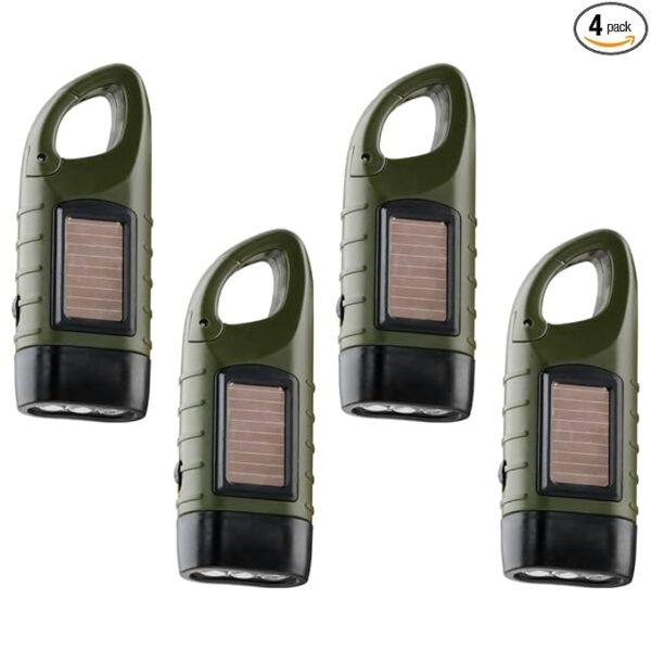 TOCH 4-Pack Hand Crank Solar Powered Flashlight LED Flashlight Emergency Lights for Outdoor Sports Hiking Campings