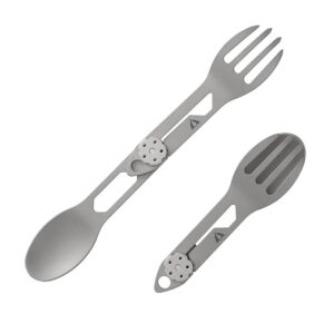 CMB Made Knives Titanium 2 in 1 Folding Fork and Spoon Combo Lightweight Camping Utensil, Spork for Backpacking, Hiking, Outdoor Survival Cutlery EDC Tool CMB-E01