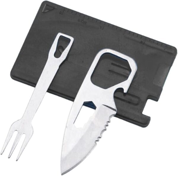 Pocket Credit Knife and Fork Ultra thin Camping Utensils,Stainless Steel Outdoor Survival Multipurpose Tool with Measuring Ruler Bottle Opener,4 in 1 Tool Kit Pocket Tools - Image 2