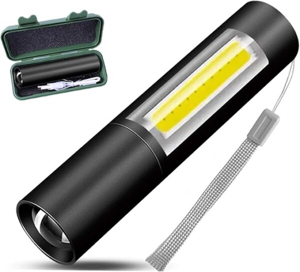 Rechargeable Mini Handheld Flashlights Portable Pocket Super Bright Flashlight Strong LED Flash Light with Side Light for Home Outdoor Emergency (Black) - Image 2