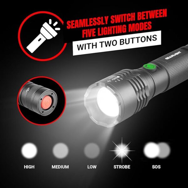 GearLight S2000 LED Rechargeable Flashlight High Lumens - Super Bright, Powerful, Mid-Size Tactical Flashlight for Outdoor Activity & Emergency Use - Image 5