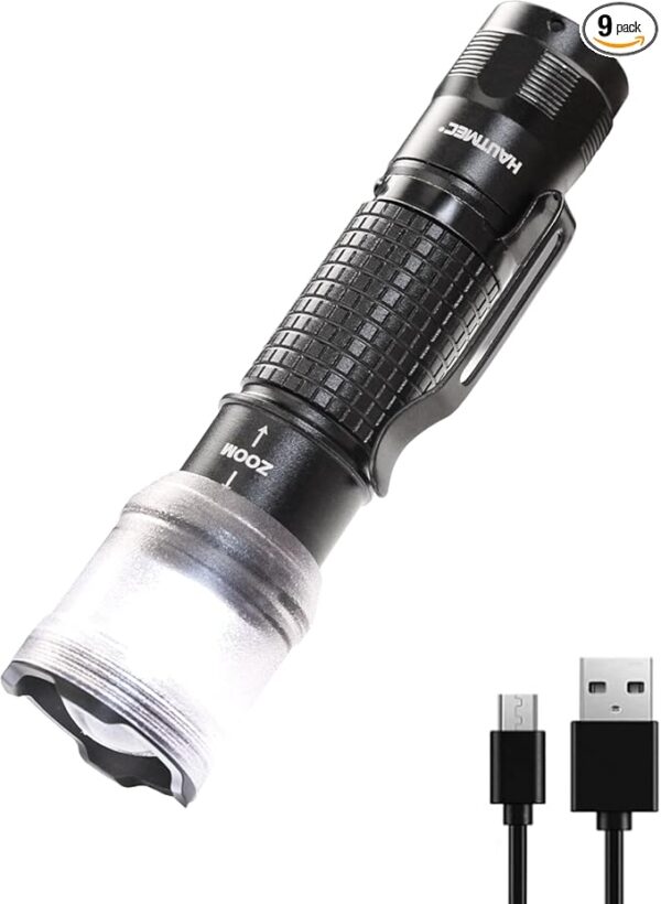 HAUTMEC 700 Lumens Rechargeable Flashlights Waterproof LED Flashlight with Zoomable Beam Bright Tactical Pocket Flashlight Torch with Adjustable 4 Modes for Camping, Outdoor, Hiking, Emergency - Image 2