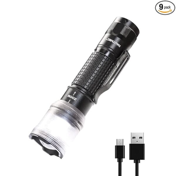 HAUTMEC 700 Lumens Rechargeable Flashlights Waterproof LED Flashlight with Zoomable Beam Bright Tactical Pocket Flashlight Torch with Adjustable 4 Modes for Camping, Outdoor, Hiking, Emergency