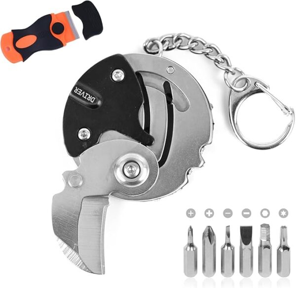 7-in-1 mini outdoor folding multifunctional tool - Small EDC Multitool with Screwdriver Set - portable pocket pendant -Compact Manual Tool (Silver stainless steel) - Image 2