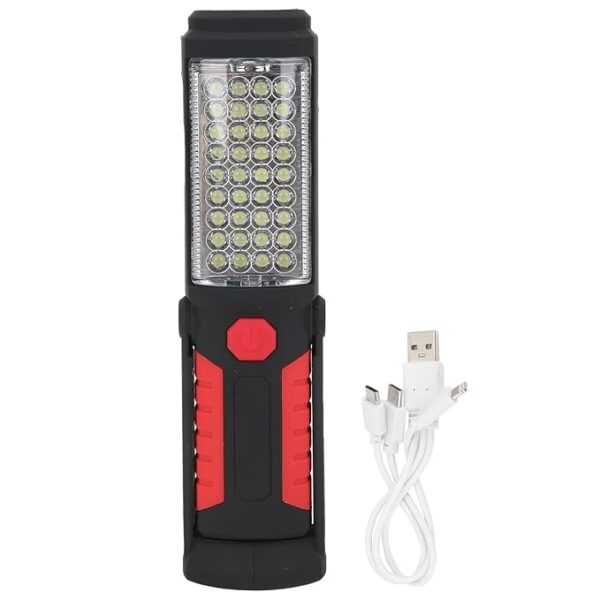 LED Torch Light Super Bright USB Rechargeable Portable Flashlight with 360 Degree Rotating Base Strong Magnet and Hook for Camping Hiking Emergency ABS Material 275g