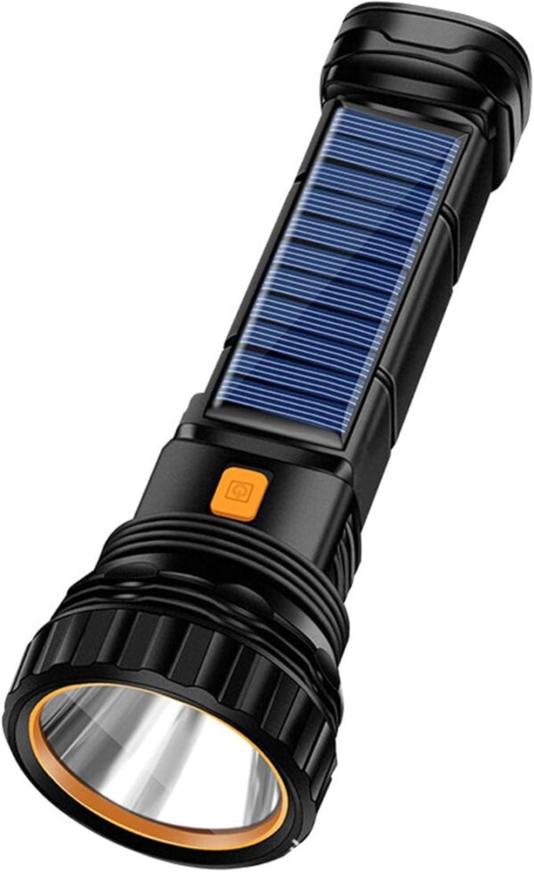 Solar/Rechargeable Multi Function 1000 Lumens LED Flashlight, with Emergency Strobe Light and 1200 Mah Battery, Emergency Power Supply and USB Charging Cable, Fast Charging (1PC) - Image 2