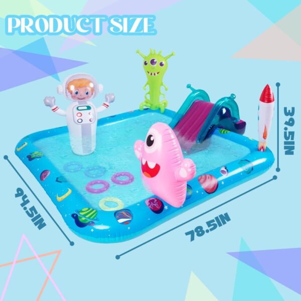 Inflatable Play Center Pool with Slide, Space Astronaut Square Kiddie Pool, 94.5" Square Outdoor Water Play Center with Sprinkler & Ring Toss for Summer Outdoor, Garden/Backyard Fun - Image 3