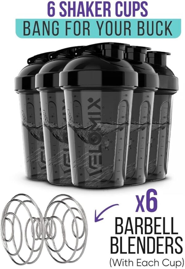 '-6 PACK- Shaker Cups for Protein Shakes 20 oz - 6x Wire Whisk | Leak Proof Protein Shaker Bottle for Protein Shakes, Shaker Bottle Pack for Pre & Post Workout, Shaker Cup - Image 4