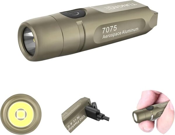 S15 Rechargeable Keychain Flashlight,650 High Lumen EDC Flashlight,Super Bright LED Mini Flashlight Be Suitable for Camping, Hiking,Outdoor Activities,Emergencyï¼Khaki 6500Kï¼ - Image 2