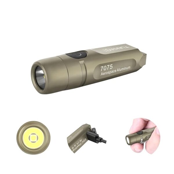 S15 Rechargeable Keychain Flashlight,650 High Lumen EDC Flashlight,Super Bright LED Mini Flashlight Be Suitable for Camping, Hiking,Outdoor Activities,Emergencyï¼Khaki 6500Kï¼