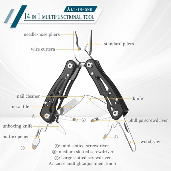 MINI Multitool Pliers, Birthday Christmas Gifts for Men Boyfriend Dad Husband Women, Pocket Knife 14-In-1, Rugged and Practical Portable Computer and Bike Gadgets, Black Camping and Survival Tools - Image 4