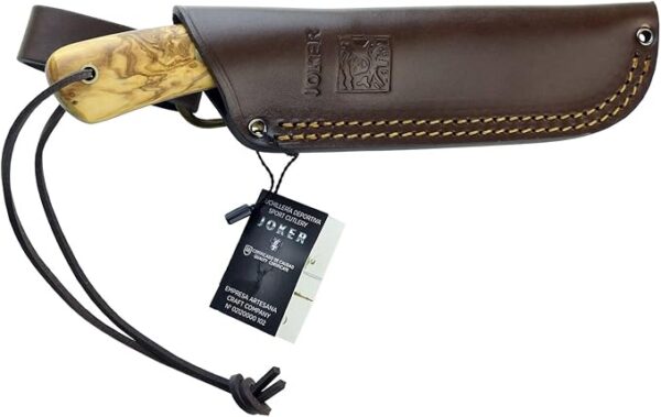 Joker Nessmuk CO136 Bushcraf and survival Knife, 11cm/4.3in Sandvik 14C28N Blade with Flat Grinding, for Fishing, Hunting, Camping and Hiking Tool (Olive Wood, WithOut FireStarter) - Image 3