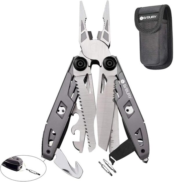 BIBURY Multitool Pliers, 18 in 1 Multi Tool with Titanium-Plated Handle & Safety Hammer, Safety Locking Design Stainless Steel Tool Pocket Knife for Outdoor, Survival, Camping, Hiking, Home Repair - Image 2