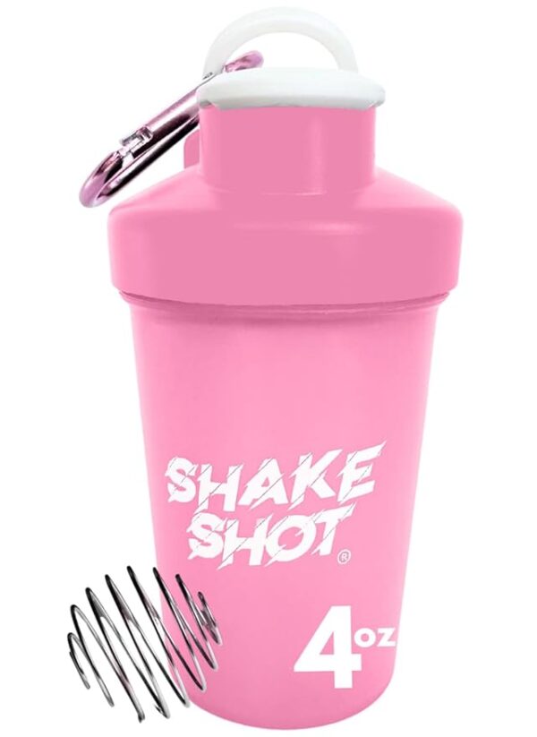 Pink - 4oz Mini Shaker Bottle for Pre Workout, Creatine, Small Scoop Supplements (Not for Protein) Clip & Shaker Ball