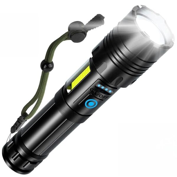 Rechargeable Flashlight High Lumens Super Bright Zoomable LED Torch with COB SideLight,Powerful Long Distance 3900ft Tactical Flashlights,Waterproof Linternas for Camping Hiking Home Emergency Gift