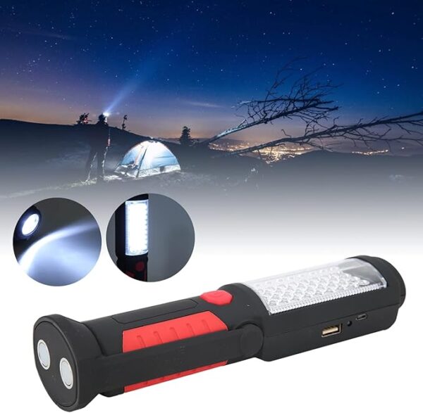 LED Torch Light Super Bright USB Rechargeable Portable Flashlight with 360 Degree Rotating Base Strong Magnet and Hook for Camping Hiking Emergency ABS Material 275g - Image 3