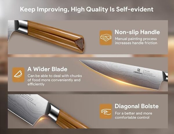 Kitchen Knife Sets With Block, Piklohas 15 Pieces Knife Sets With Magnetic Detachable Knife Holder, High Carbon Steel Damascus Pattern Chef Knife Set With Steak Knives, Ideal For House Warming Gift - Image 6