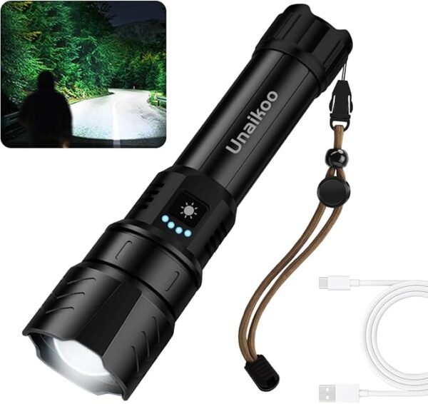 Rechargeable Flashlight High Lumens - 10000LM Powerful Tactical Flashlights with 4 Modes Zoomable LED Flashlight Waterproof Brightest Flash Light for Emergencies Camping Hiking Outdoor C1 - Image 2