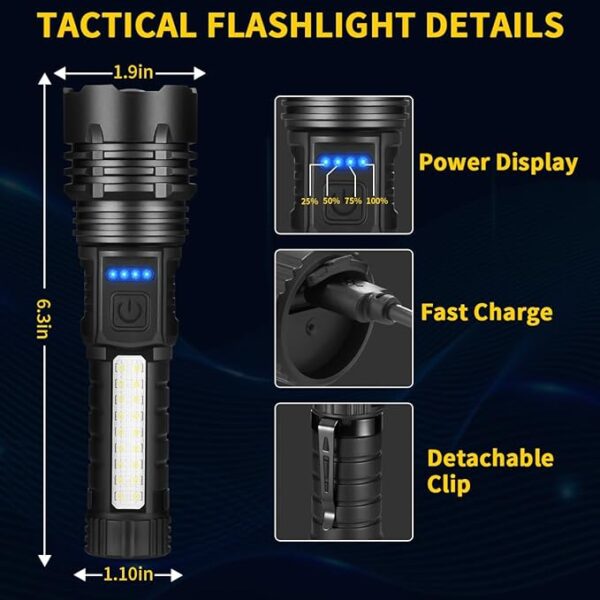 Rechargeable Flashlights High Lumens, 7Mode Flashlights Rechargeable, Super Bright Flashlight, Adjustable Tactical Flash Light, High Powered Flash Light, LED Flashlight for Emergency Home 2Pack - Image 6