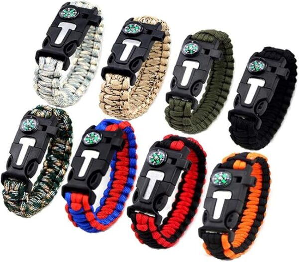 Kissmi 8 Pack Paracord Bracelet Survival Gear with Compass, Fire Starter, Whistle and Emergency Knife,Best Wildness Survival -Kit for Camping/Hiking - Image 2
