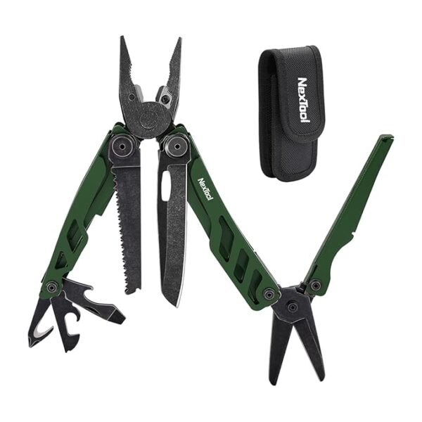 NexTool Flagship Pro, Multi Tool, Multitool Pliers with Folding Scissors, Replaceable Wire Cutters and Safety Locking, Multi Tool Pocket Knife, Survival Tools with Glass Breaker, Gifts for Men-Green