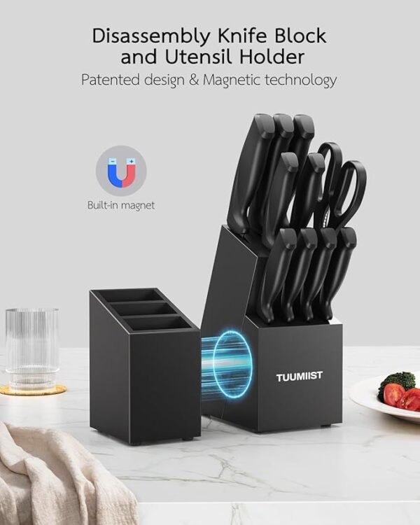 18-Piece Knife Sets for Kitchen with Block and Sharpener & Kitchen Utensils Set & Removable Utensil Holder (Black)-Precision Cutting, Effortless Sharpening, Convenient Organization - Image 3