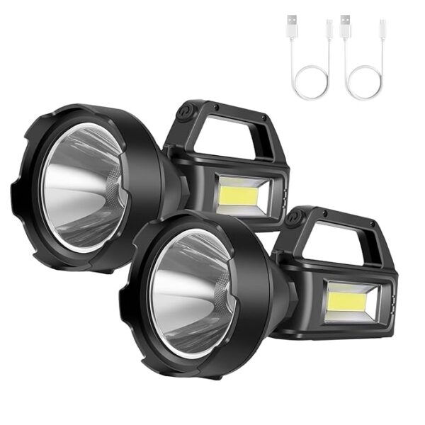 2 Pack Spotlight Flashlight, Rechargeable Handheld Searchlight, 4 Modes, High Lumens for Camping, Hiking, Hunting and Emergencies