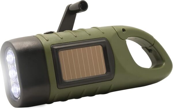 Hand Crank Solar Powered Flashlight, Emergency Rechargeable LED Survival Flashlight with Dynamo Crank, Handheld Torch with Carabiner Clip for Sports, Camping, Hiking - Image 2