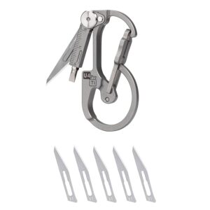 RovyVon U4 Pro+ Plus Titanium Carabiner Keychain Knife, EDC Multitool Pocket Clip with Replaceable Sharp Blade, Dual-bit Screwdriver and Ruler, Emergencies/Office