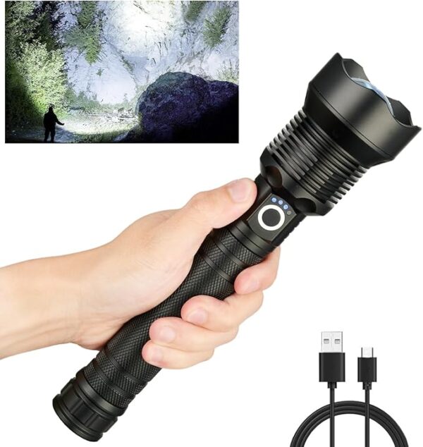 5000 Lumens Rechargeable LED Flashlight - Super Bright Waterproof Handheld Torch, 3 Modes (High/Medium/Strobe) for Camping, Hiking, Emergencies - Long-Lasting Battery & Portable Outdoor Gear - Image 2