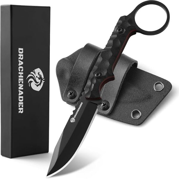 EDC Fixed Blade Knife with Sheath 7.08" Small Horizontal Carry Knifes with Kydex Sheath, Full Tang 5Cr13moV Stainless Steel, Black, Neck Knife, Men Gifts - Image 2