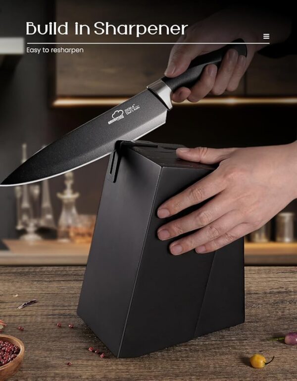 Knife Set, Amorston 15 Pieces Knife Sets for Kitchen with Block, Dishwasher Safe Kitchen Knife Set with Built in Sharpener Block, German Stainless Steel Knife Block Set, Black - Image 6