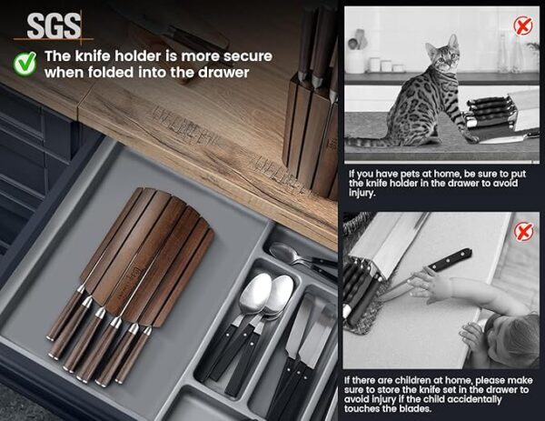 Knife Set 7 Piece Japanese Style Kitchen Knife Set With Foldable Magnetic Acacia Wood Block Sharp High Carbon Stainless Steel Knives Set for Kitchen with Anti-slip Ergonomic Handle - Image 4