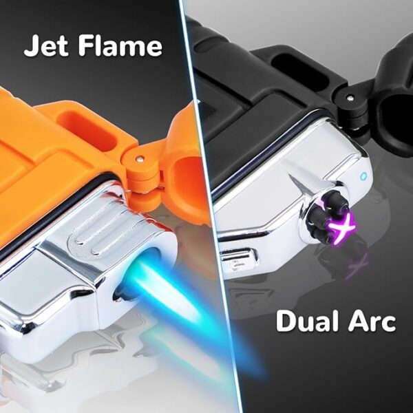 3 Pack Waterproof Lighter Outdoor Windproof Torch Lighters Dual Arc Lighters Butane Electric USB Rechargeable Flameless Plasma Lighter Camping Hiking Adventure Survival Tactical Gear - Image 3