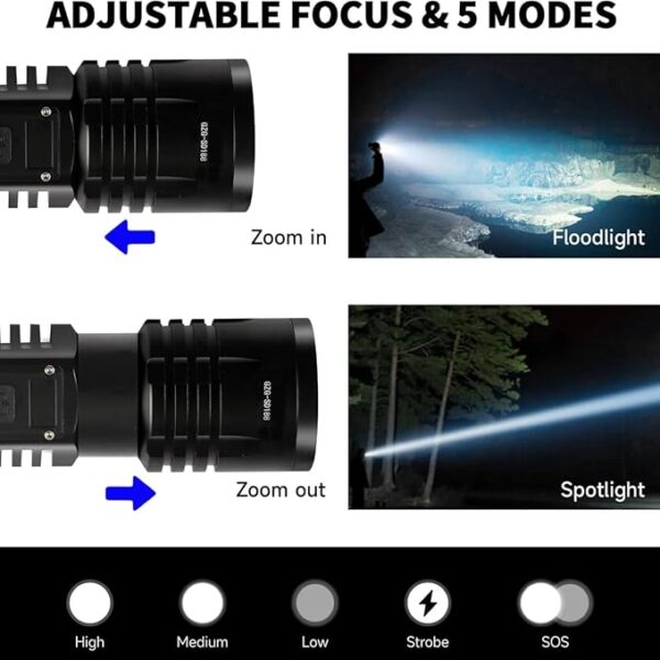 Rechargeable LED Flashlights 1000000 High Lumens,ðððð ððð° High Powered Waterproof Tactical Flashlight Spotlight Flashlight for Home, Bright Flashlight Black for Outdoor Camping Emergency - Image 3