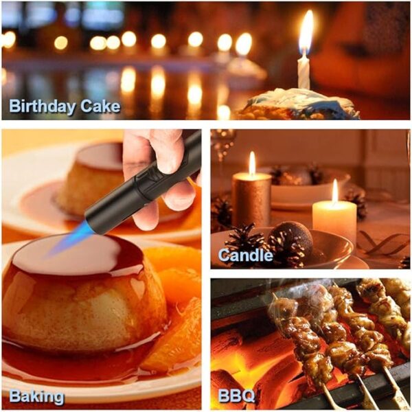 Torch Lighter with Fuel Level Window for Candle, Adjustable Fire Jet Torch Windproof Lighter Long for Grill Cooking Survival, Mini Men Gifts, Black - Image 5