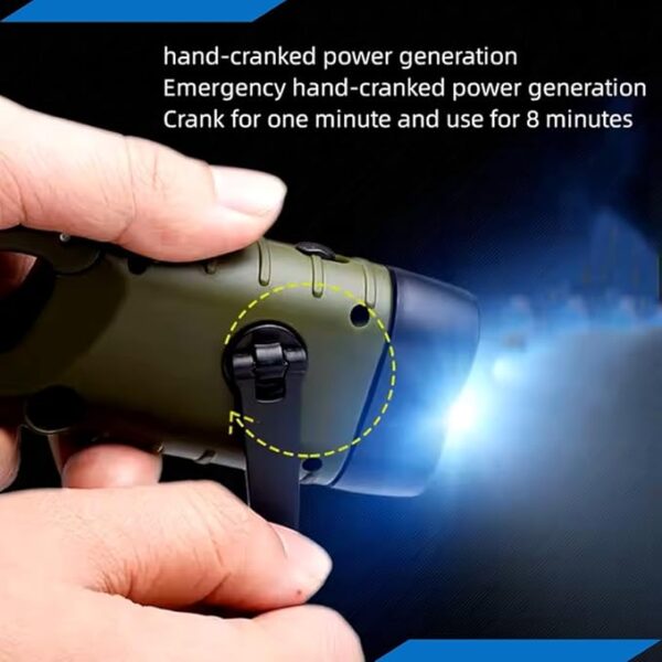 Emblem OD Hand Crank Solar Powered Flashlight, Emergency Rechargeable LED Survival Flashlight with Dynamo Crank and Carbiner Clip. Solar Rechargeable No Batteries Req. Go Bag Supplies. Green (1 Pack) - Image 5
