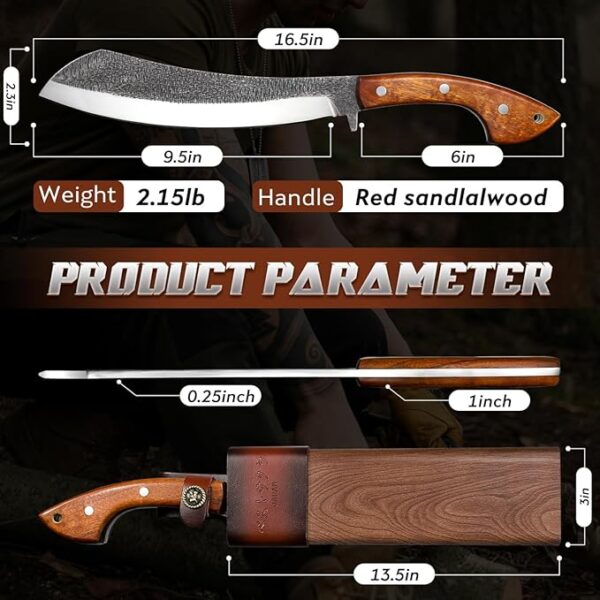 Golden Bird Survival Shovel Set and Parang Machete Knife Heavy Duty for Cutting Tress with Wooden Sheath - Image 3