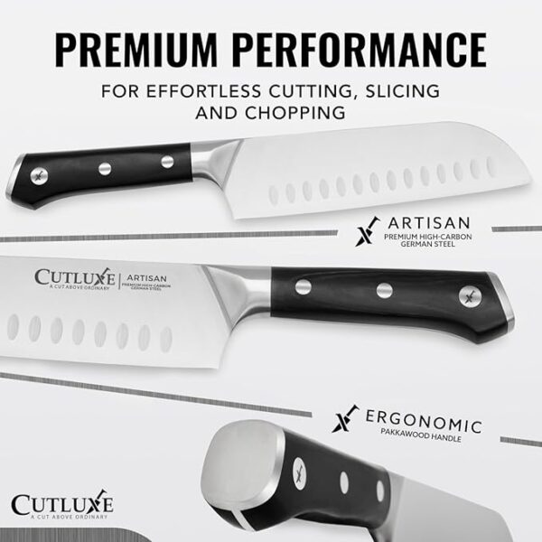 Cutluxe Chef Knife Set, 3 PCS Professional Chef's Knife Set  Razor Sharp German Steel, Full Tang, Ergonomic Handles - Artisan Series - Image 4