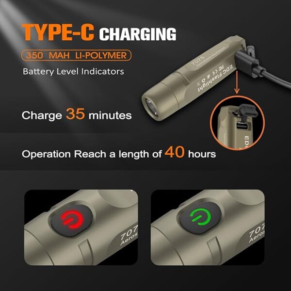 S15 Rechargeable Keychain Flashlight,650 High Lumen EDC Flashlight,Super Bright LED Mini Flashlight Be Suitable for Camping, Hiking,Outdoor Activities,Emergencyï¼Khaki 6500Kï¼ - Image 6