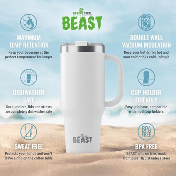 Beast 50 oz Tumbler Stainless Steel Vacuum Insulated Coffee Ice Cup Double Wall Travel Flask (Arctic White) - Image 5