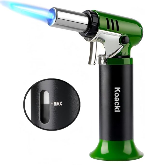Refillable Butane Torch with Fuel Gauge & Safety Lock - Adjustable Flame - Perfect for Welding, Resin Art, & More - One-handed Operation (Butane Gas Not Included)