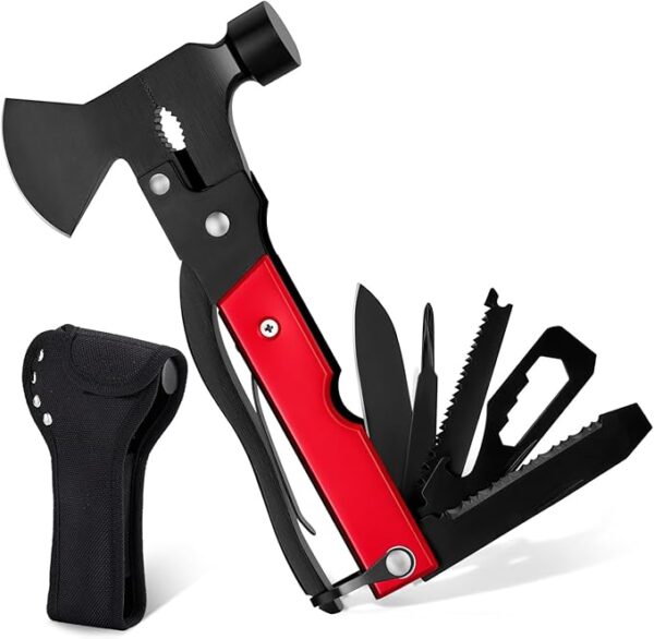 14-in-1 Multi Tools Hatchet Hammer Camping Gear, Multitool Hatchet Axe Camping Essentials for Camping Outdoor Survival Hiking (RedBlack) - Image 2