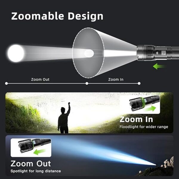 WARSUN XF126 LED Flashlight, Rechargeable Flashlight 950 Lumens Super Bright, Zoomable Tactical Flashlight with 8 Modes, 4000mAh Battery, High Powered, Durable Design for Camping, Emergency, Outdoor - Image 5