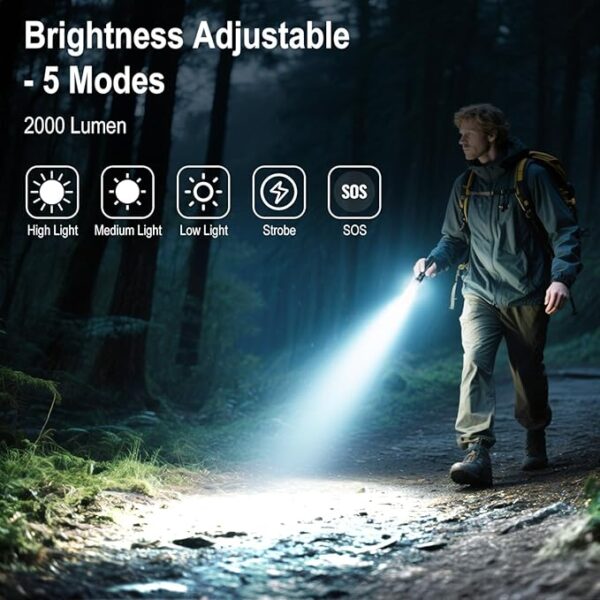 Rechargeable Flashlights, EDC Pocket Flashlight High Lumens with Clip, 5 Modes Super Bright Small Flash Light Powerful for Camping, Home, Emergencies - Image 3