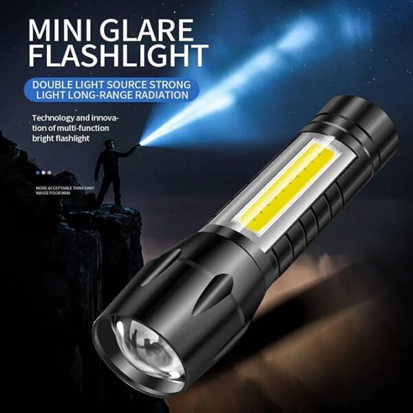 MODOAO LED Flashlight Portable Rechargeable Zoom Mini Flashlight Torch Lantern 3 Modes COB Light Flashlight for Hiking, Camping, Emergency Outdoor Use (5 Pack) - Image 5