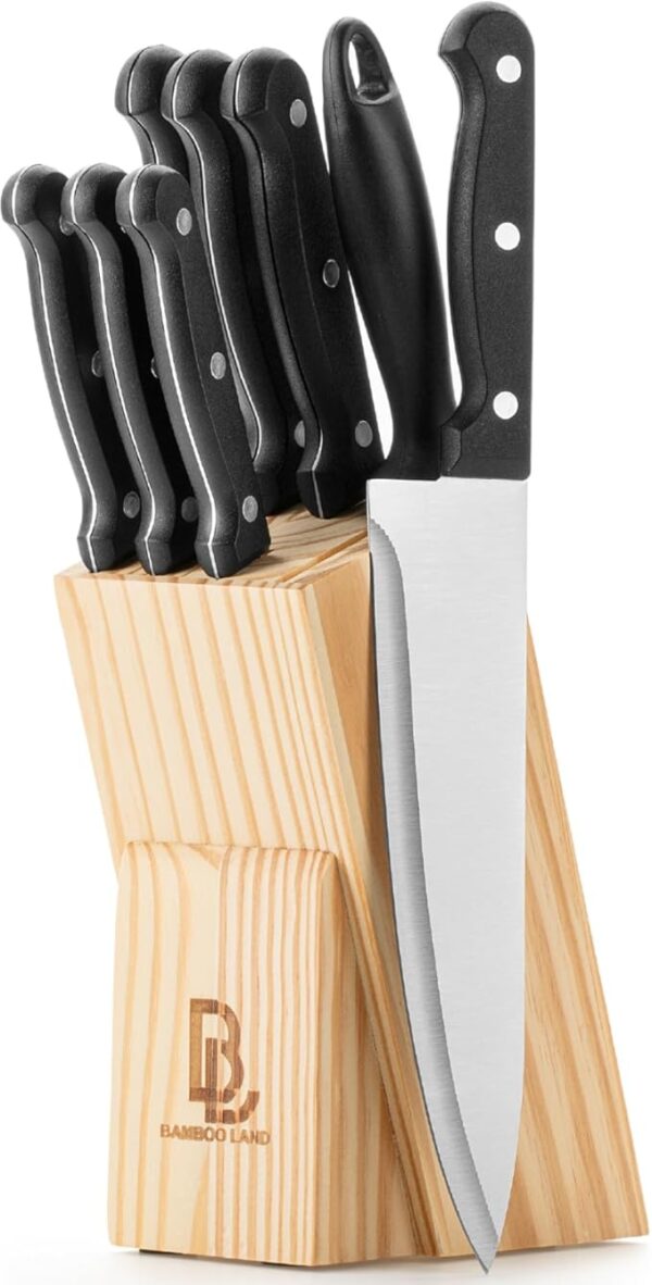 BAMBOO LAND- Kitchen Knife Set, 9 pcs, Stainless Steel Knife Set with Block and Sharpener, Kitchen Knives with Wooden Block, Cutting Knife Block Set, Knives Set for Kitchen Knife Sets with Block - Image 2