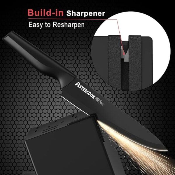 Knife Set, Astercook 21 Pieces Knife Sets for Kitchen with Block, Dishwasher Safe Kitchen Knife Set with Built-in Sharpener, German Stainless Steel Black Knife Block Set - Image 5