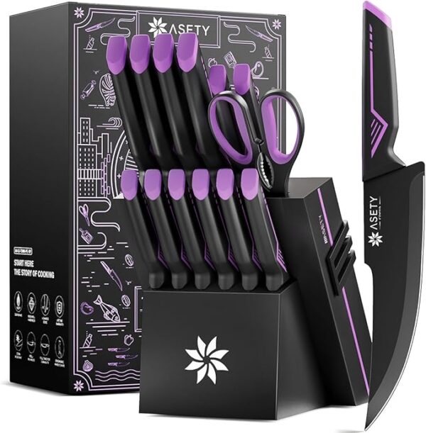 Knife Set - 15 PCS Kitchen Knife Set with Built-in Knife Sharpener Block - Stainless Steel Knife Block Set - Dishwasher Safe Mordern Knife Set, Elegant Box for Men Women - Image 2