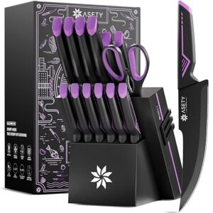 Knife Set - 15 PCS Kitchen Knife Set with Built-in Knife Sharpener Block - Stainless Steel Knife Block Set - Dishwasher Safe Mordern Knife Set, Elegant Box for Men Women